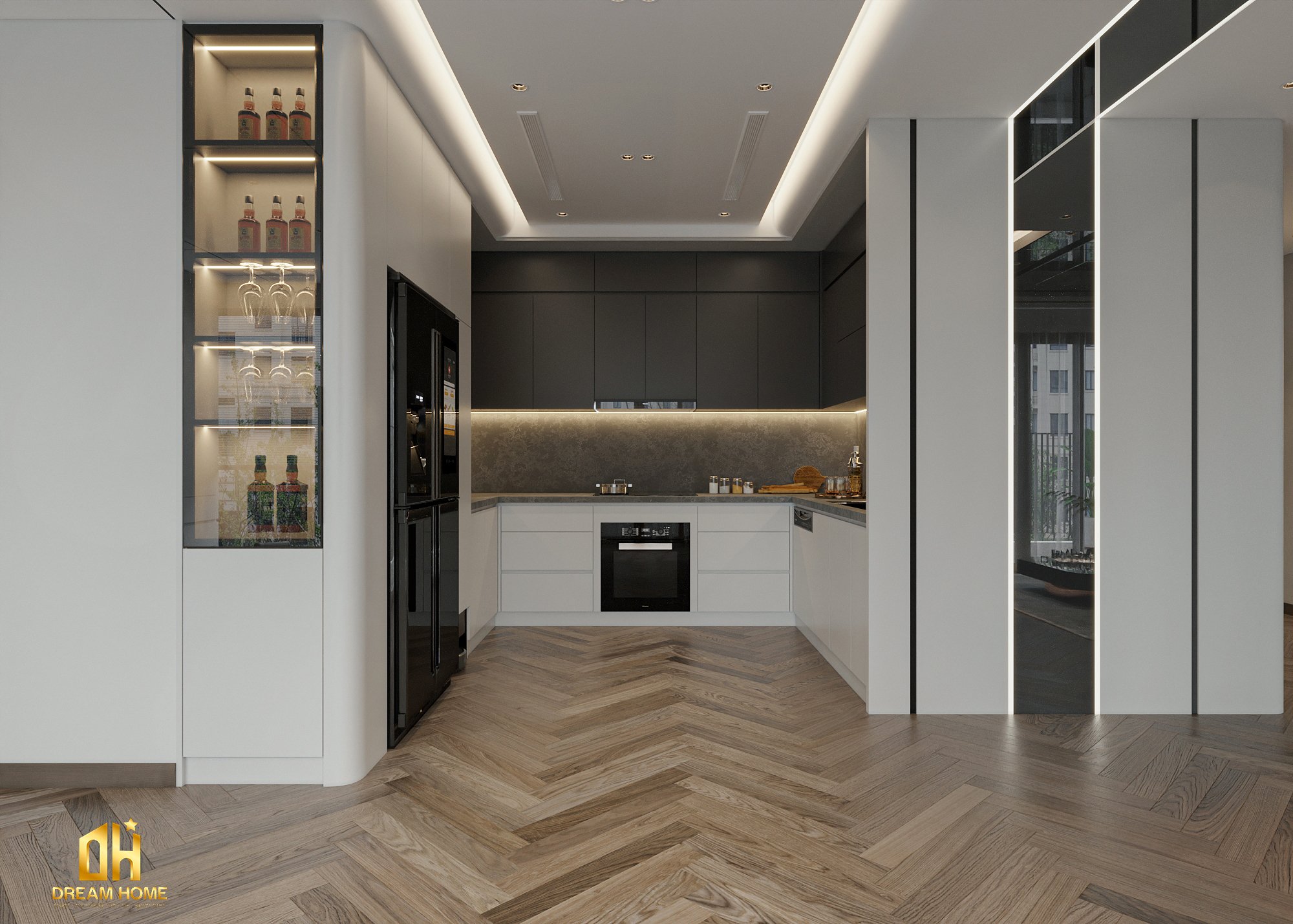 Sự kết hợp màu sắc trong tủ bếp này tạo ra một không gian vừa ấm áp vừa hiện đại.