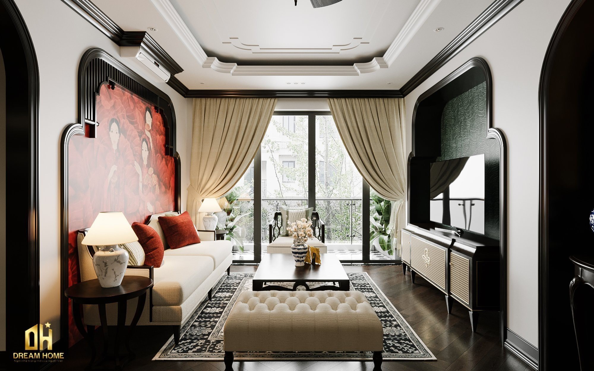 Phong cách thiết kế nội thất Indochine thường tạo ra các không gian sống mở, thoáng đãng và gần gũi với thiên nhiên.