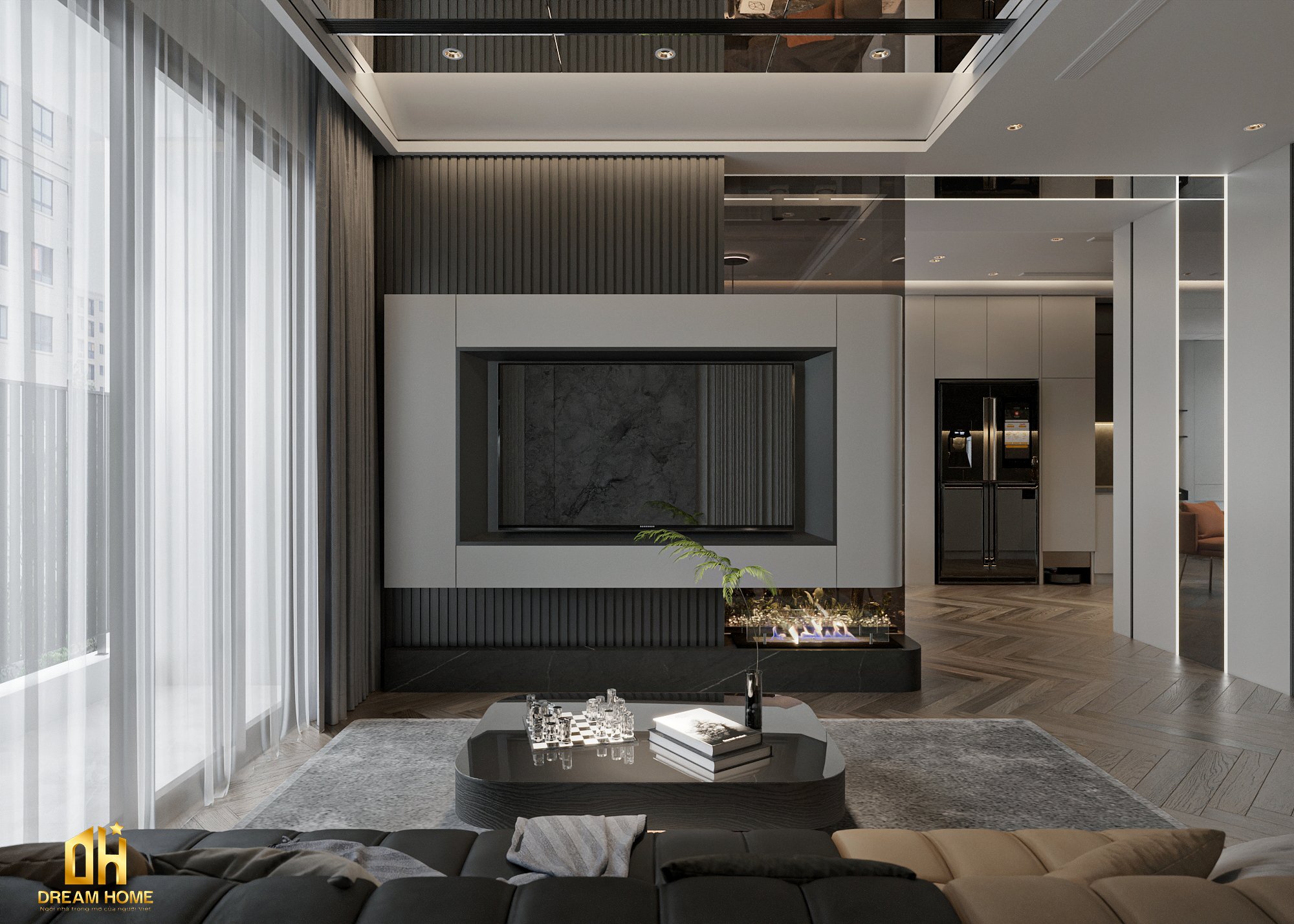 Không gian phòng khách được thiết kế nội thất một cách tỉ mỉ và tinh tế.