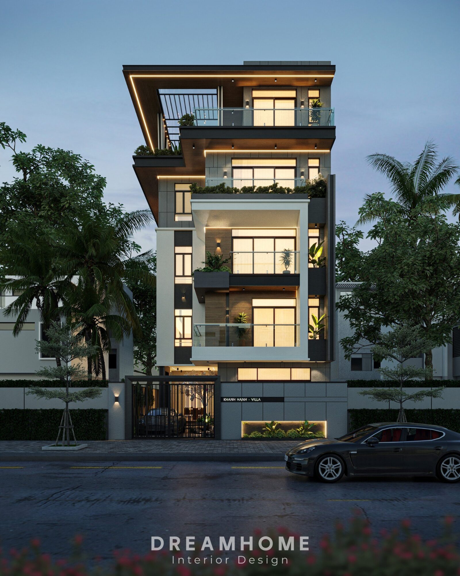 Thiết Kế Kiến Trúc Biệt Thự Việt Trì - 530m2 3 Với ánh sáng mềm mại và tinh tế, dải đèn LED làm nổi bật vẻ đẹp của kiến trúc