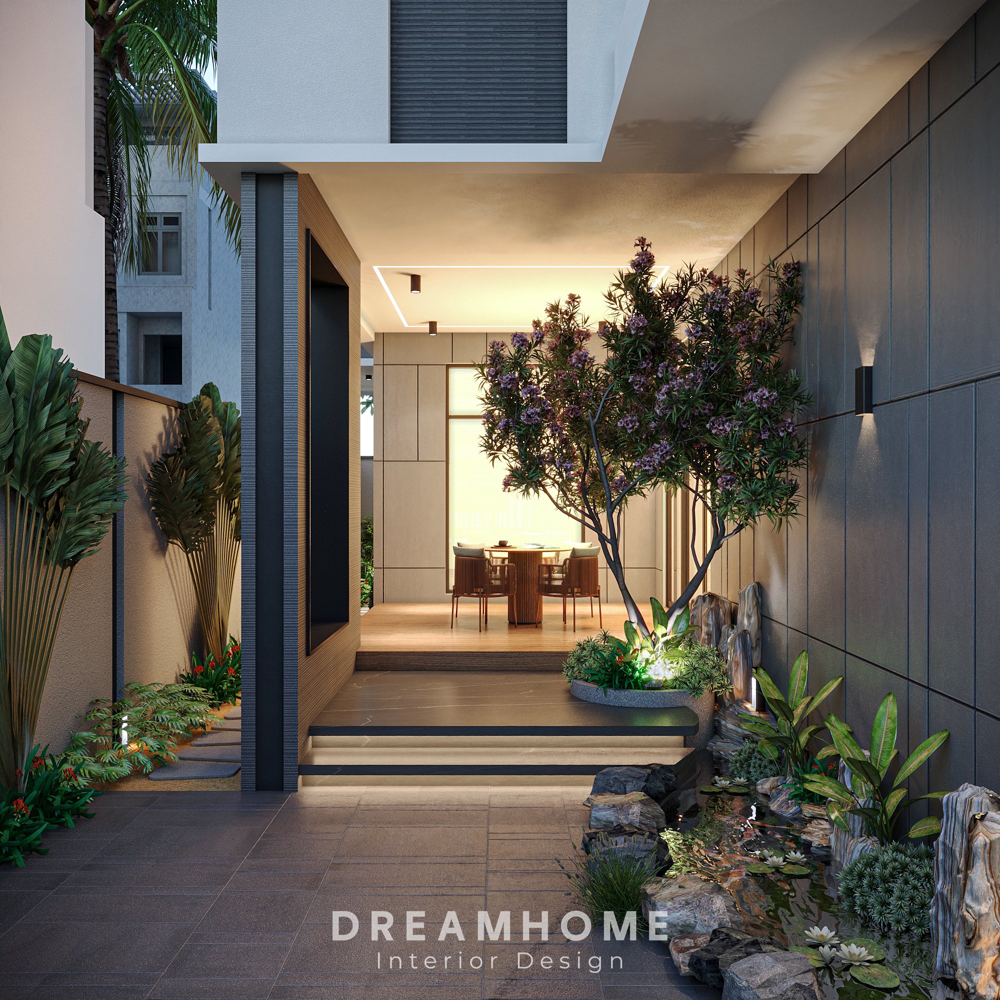 Thiết Kế Kiến Trúc Biệt Thự Việt Trì - 530m2 9 Phía trên bàn ăn, một dải đèn ánh sáng ấm áp, làm cho không gian trở nên ấm áp và lãng mạn