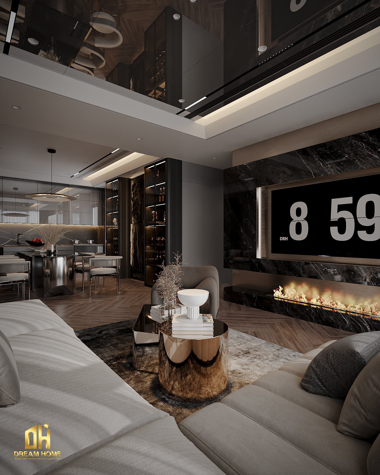 Thiết Kế Nội Thất Chung Cư Sunshine City - 104m2 4 Chất liệu kim loại tạo nên sự chắc chắn và bền bỉ, cùng các đường nét sắc sảo tạo nên một cảm giác mạnh mẽ và ấn tượng.