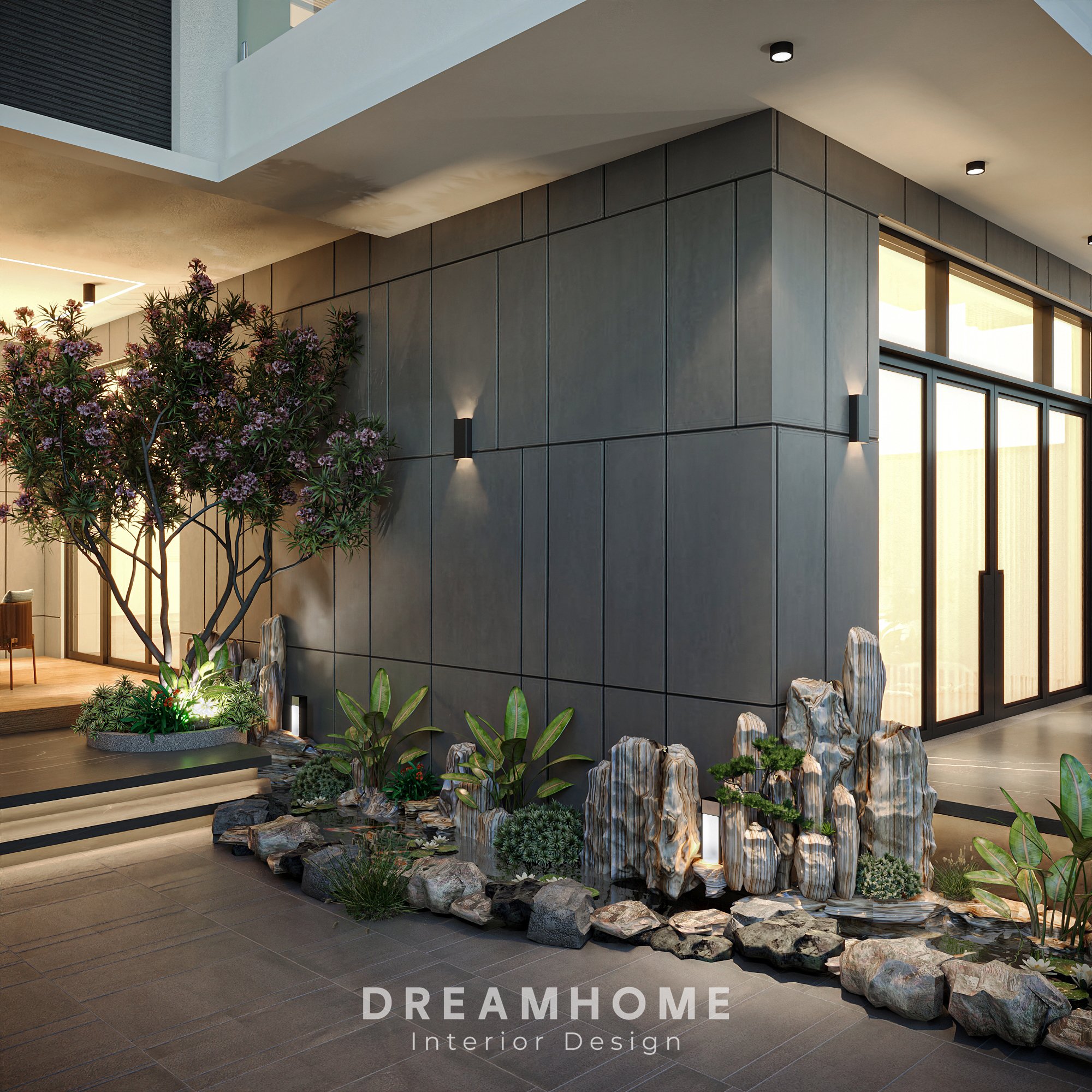 Thiết Kế Kiến Trúc Biệt Thự Việt Trì - 530m2 10 Xung quanh bể nuôi cá, cây cỏ và thảo mộc được trồng để tạo ra một môi trường sống xanh mát
