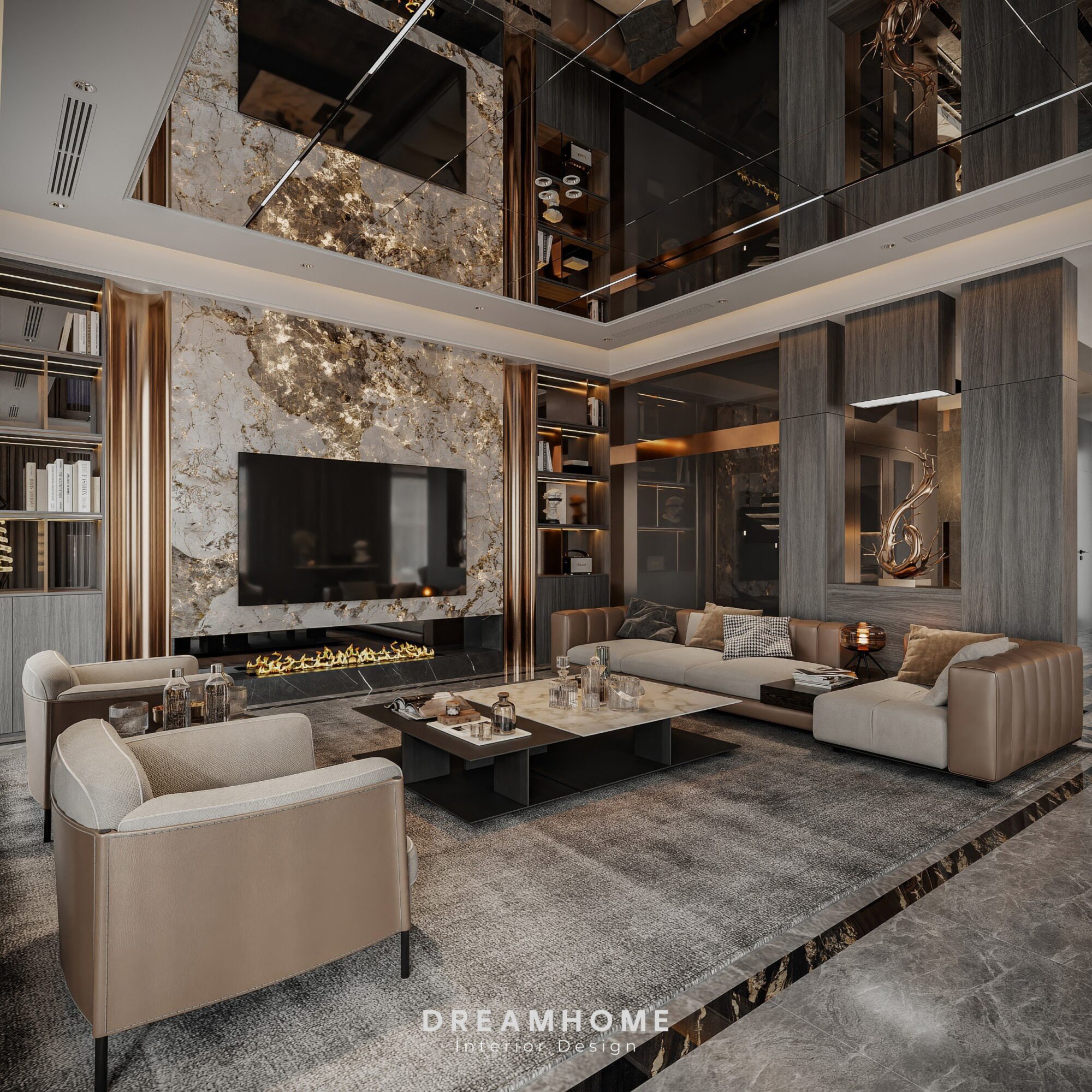 Thiết Kế Nội Thất Biệt Thự Hải Dương - 300m2 1 Phòng khách được thiết kế nội thất một cách thông minh, toát lên vẻ cuốn hút và sang trọng