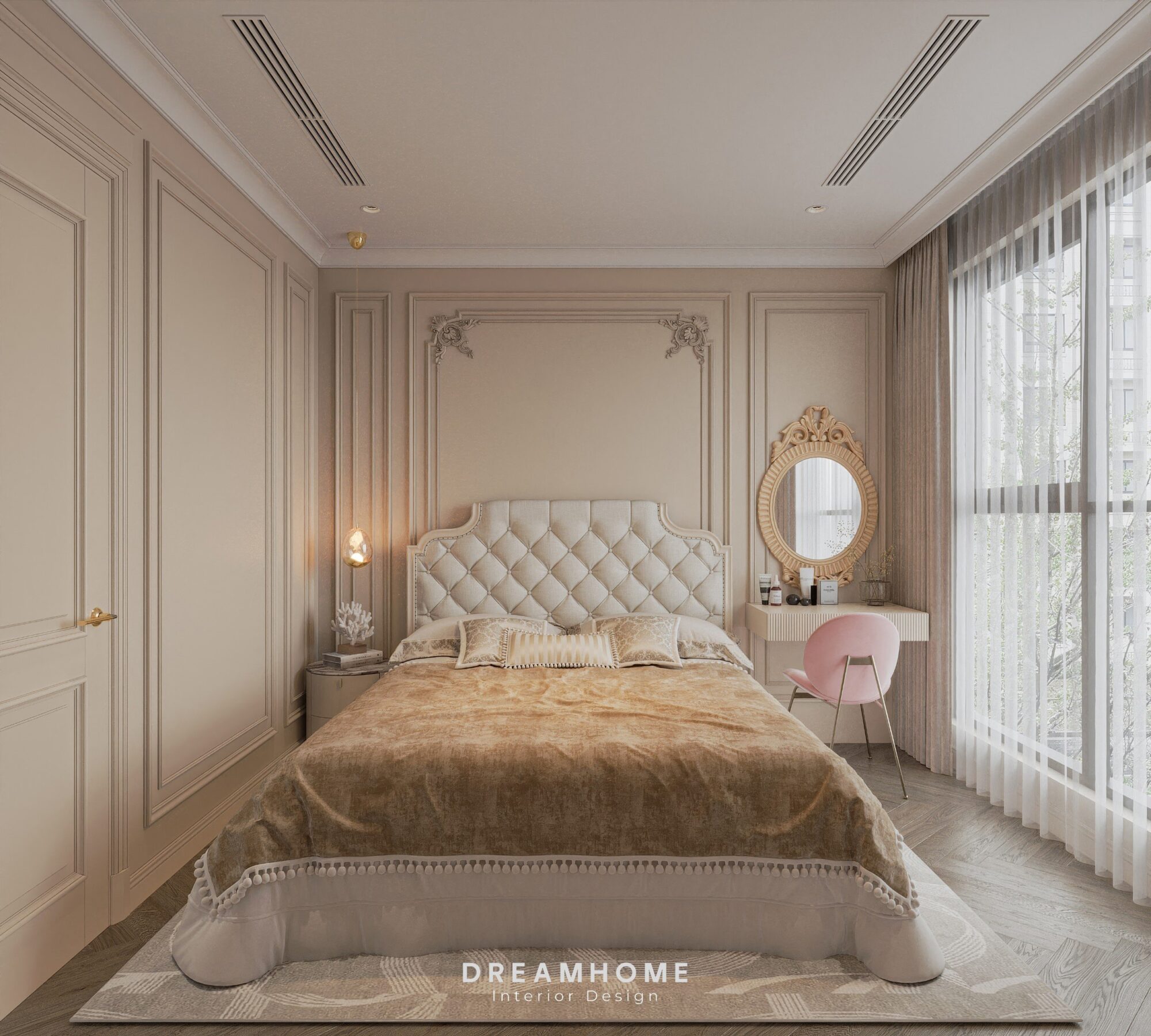 Thiết Kế Nội Thất Chung Cư Masteri - 45m2 6 Thiết kế nội thất phòng ngủ với phong cách Neo-Classic tạo nên không gian sang trọng và cổ điển
