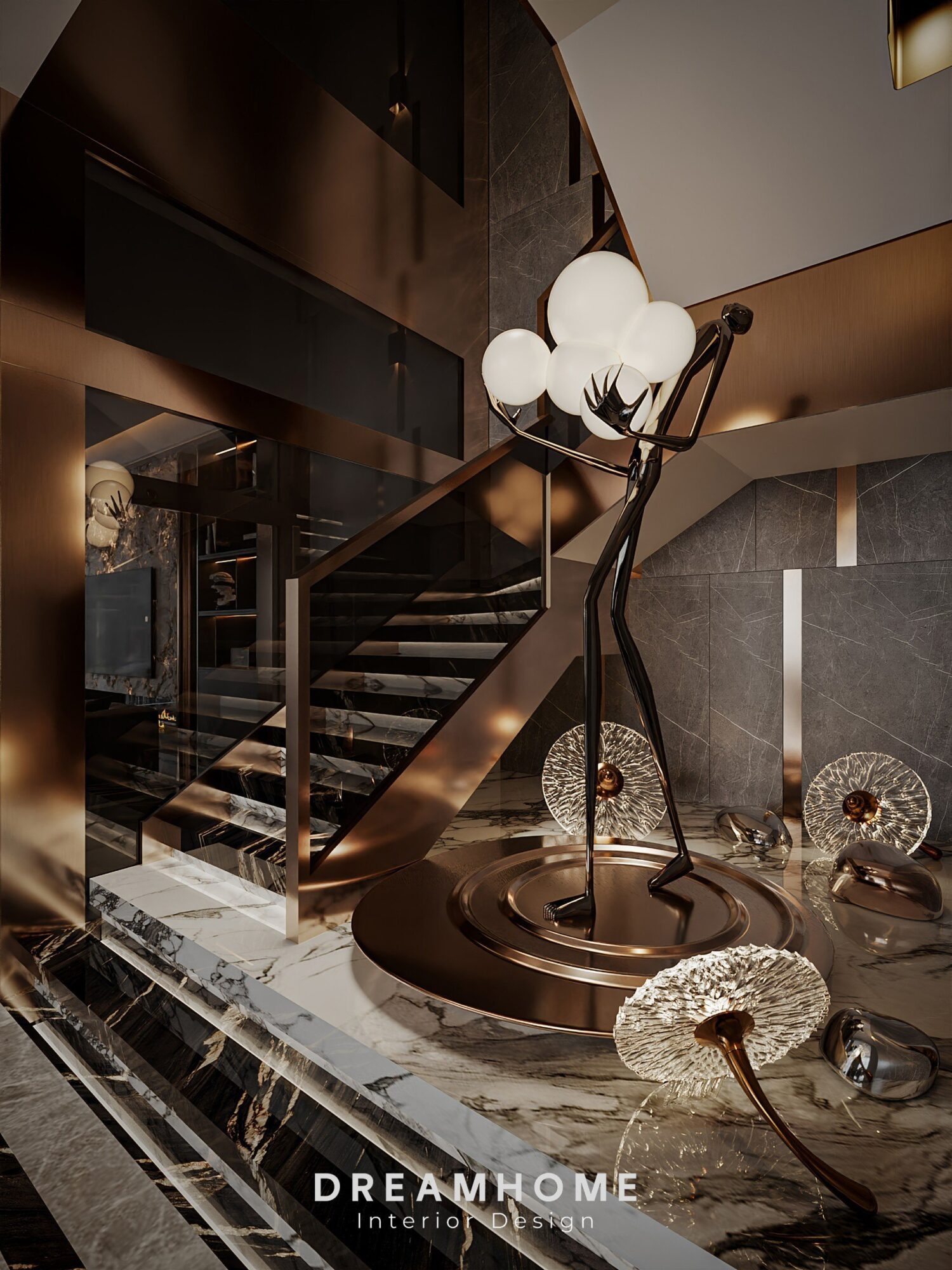 Thiết Kế Nội Thất Biệt Thự Hải Dương - 300m2 5 Thiết kế cầu thang này giúp tối ưu hóa không gian, tạo sự liền mạch và mở rộng cho khu vực phòng khách.